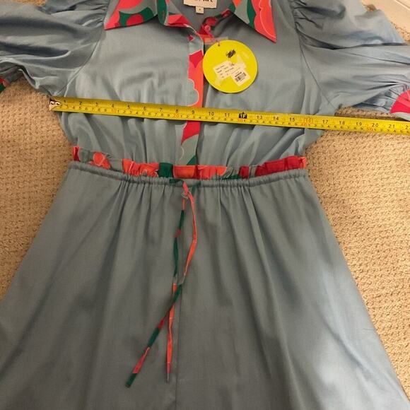 NWT Alden Adair Taylor Dress Roller Skate Puff Sleeve Midi Dress Blue Size Small - Picture 12 of 14